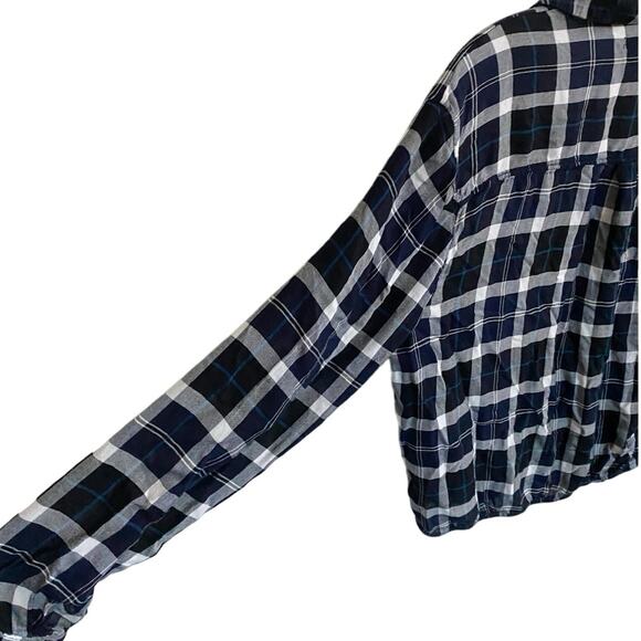 Gap Surplice Wrap-Front Shirt in Navy/White/Blue Plaid M - Picture 8 of 9
